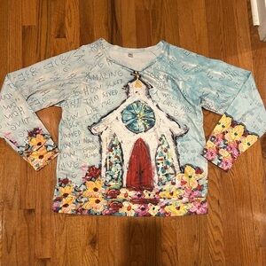 Plus size 3X Christian church Bible verses front & Back print flowers on sleeves